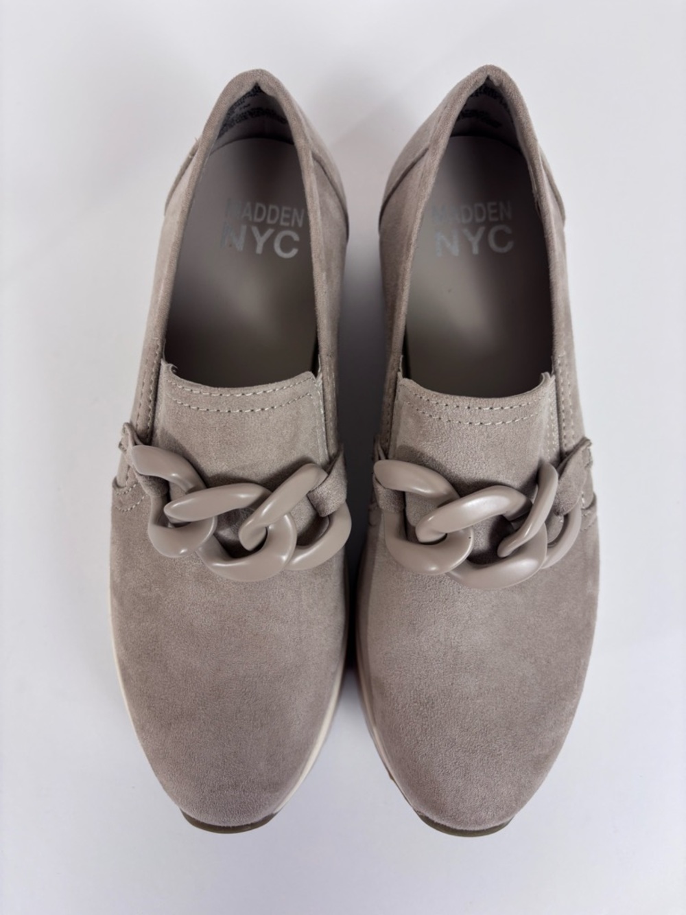 Madden NYC Platform Slip-On Loafer Chain Detail Chunky Sneakers Taupe Size 7 - Picture 5 of 16